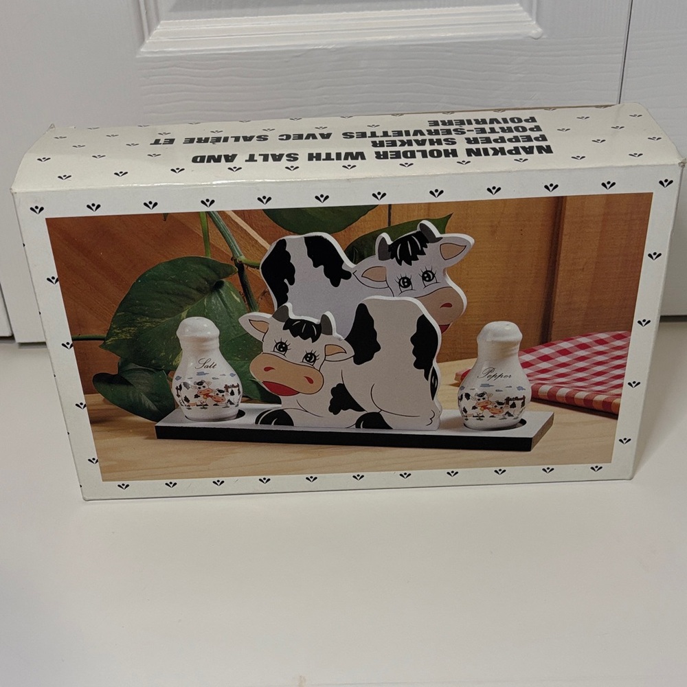 Cow Napkin Holder With Salt and Pepper Shaker Set